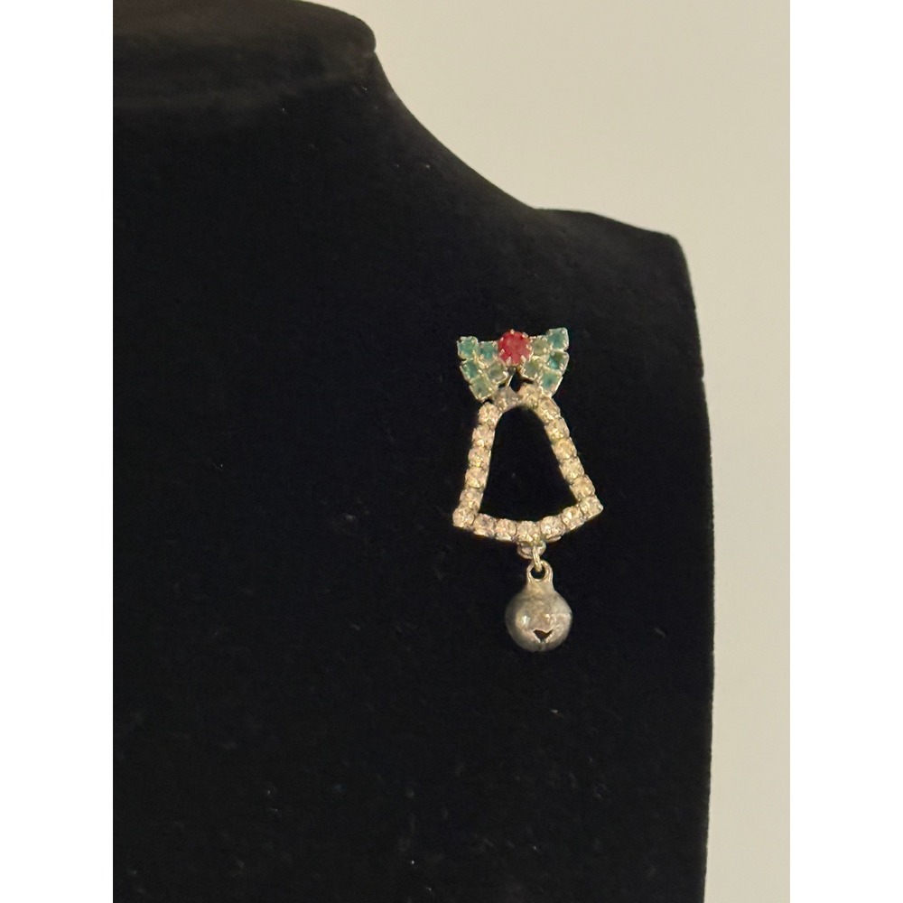 Christmas Bell Brooch Rhinestone Bow Jingle Bell Charm Holiday Pin